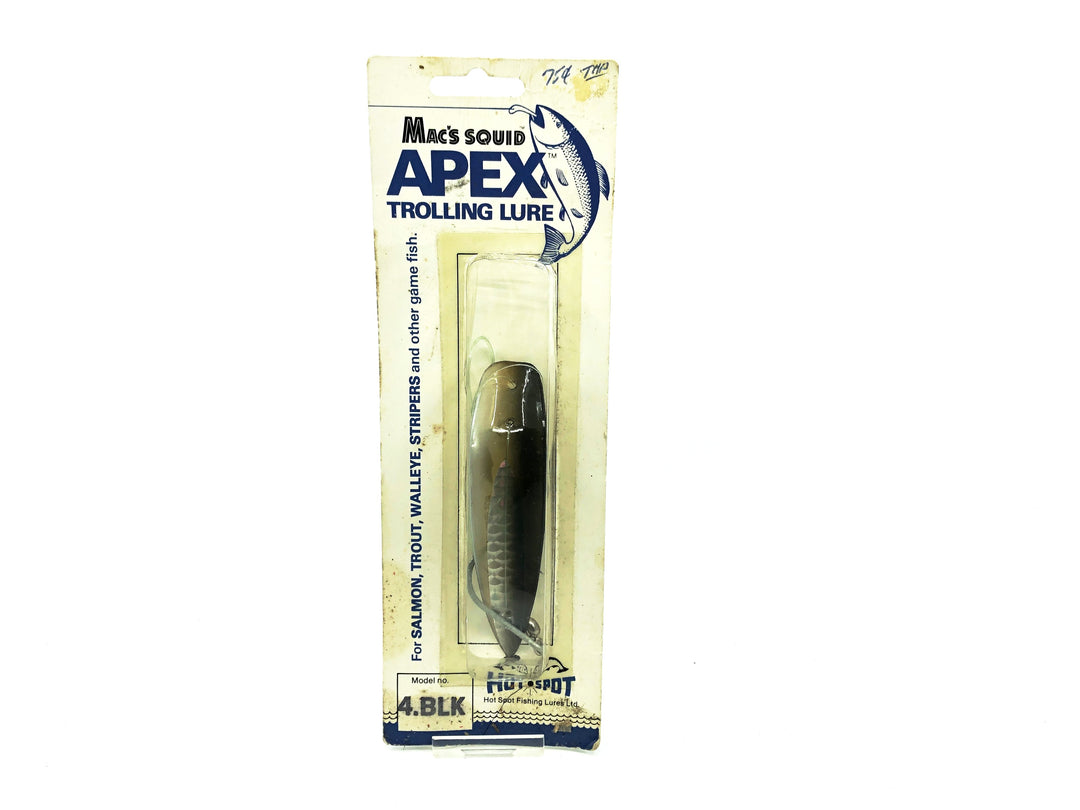 Mac's Squid Apex Trolling Lure, Black/Silver Prism Color on Card