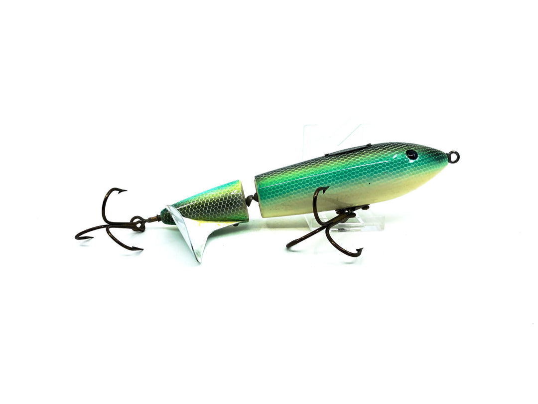 Le Lure Musky Surface Lure, Back Thumper, White/Black Back/Blue Scale Color with Card