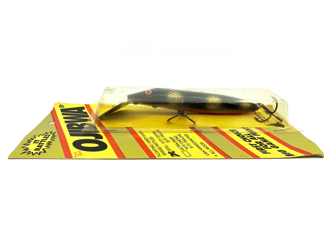 Ojibwa Standard Muskie Lure, Black/Gold Scale/Orange Belly Color New on Card