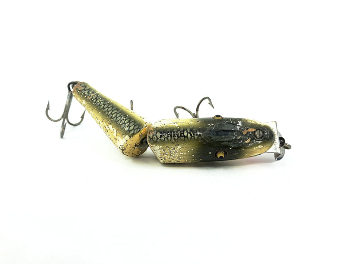 Creek Chub 2600 Jointed Pikie, 2618 Silver Flash Color - Vintage Wooden Version with glass eyes & Military Stencil