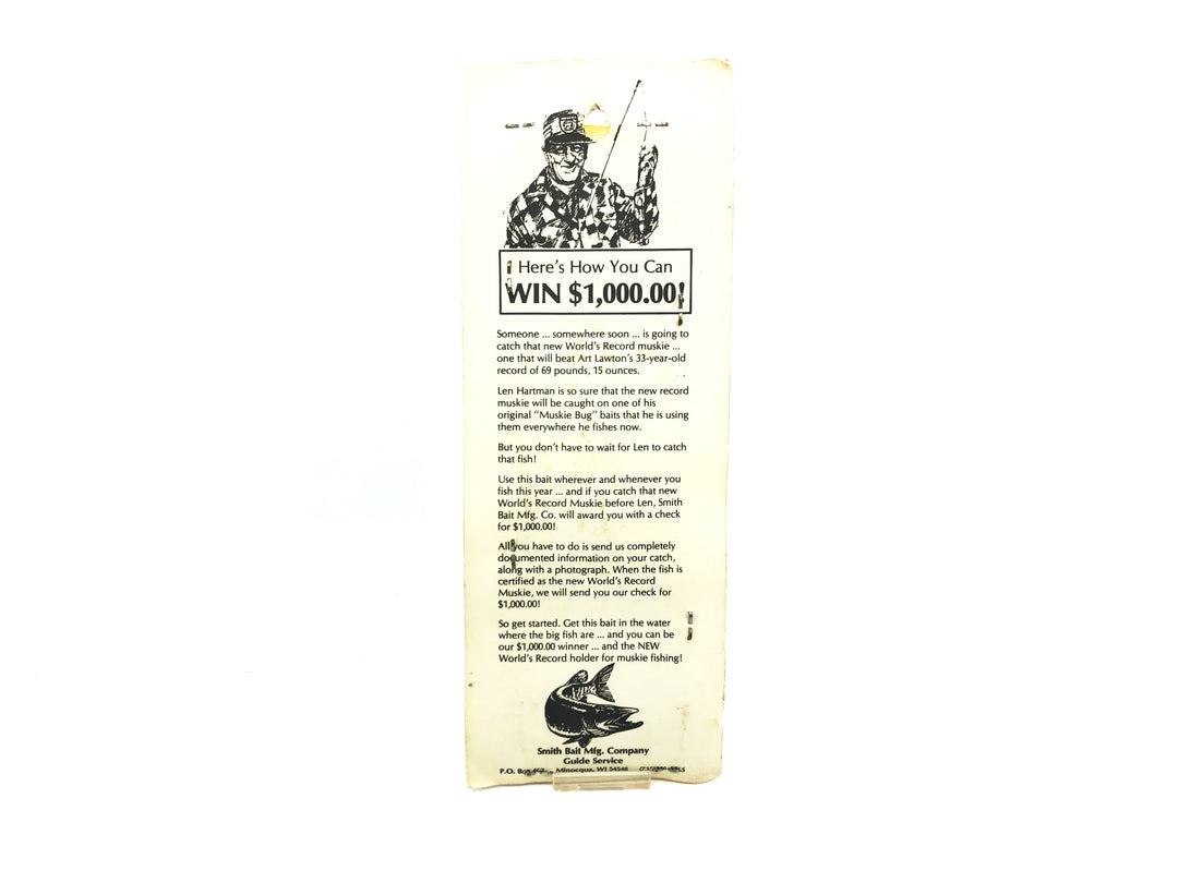 Len Hartman Musky Bug Lure, Orange/Yellow Color on Card