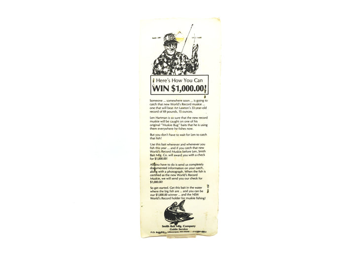 Len Hartman Musky Bug Lure, Orange/Yellow Color on Card