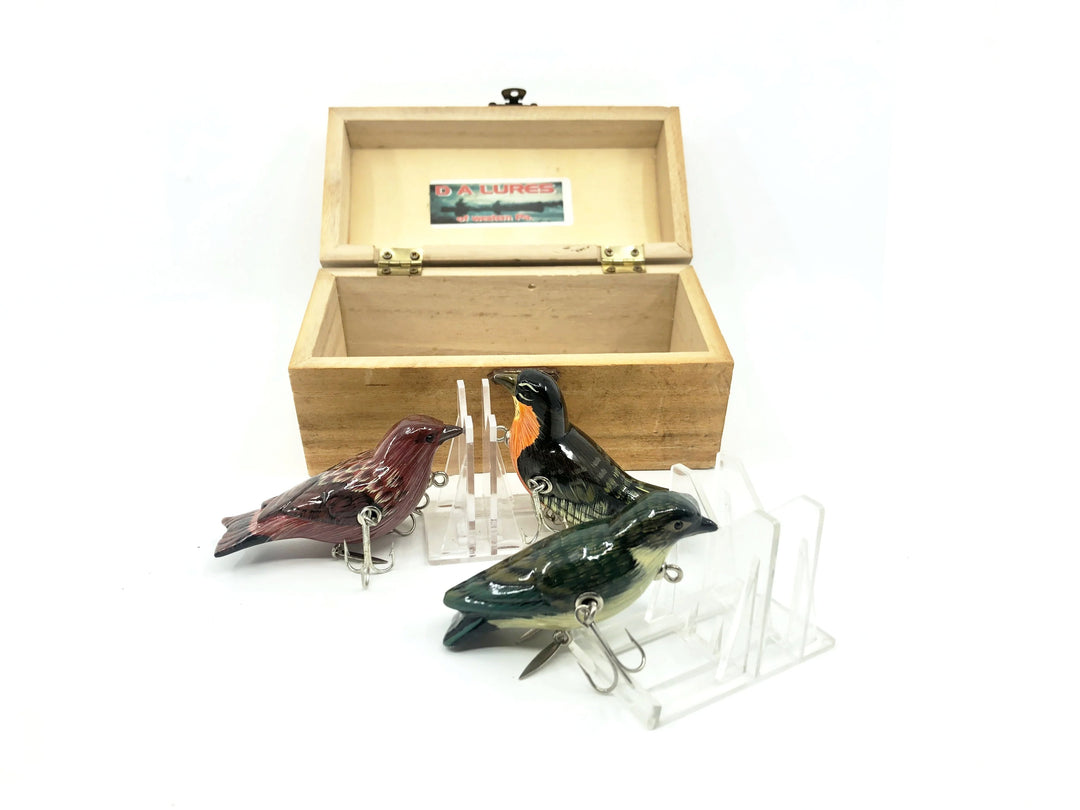 D.A Lures of Western Pennsylvania, Cedar Wood Birds Series, Bird Trio Contemporary Lure with Box