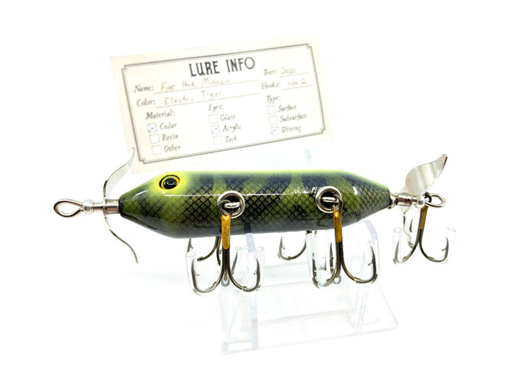 Chautauqua Special Order Wooden 5 Hook Minnow in Electric Tiger Color 2020