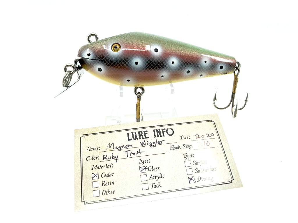 Chautauqua Wooden Glass Eye Magnum Wiggler Ruby Trout Color Custom Lure