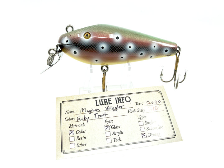 Chautauqua Wooden Glass Eye Magnum Wiggler Ruby Trout Color Custom Lure