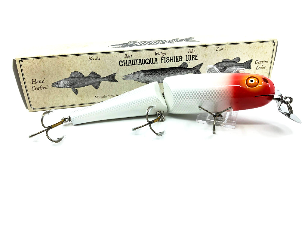 Jointed Chautauqua 8" Minnow Musky Lure Red Head White Scale 2020 Color