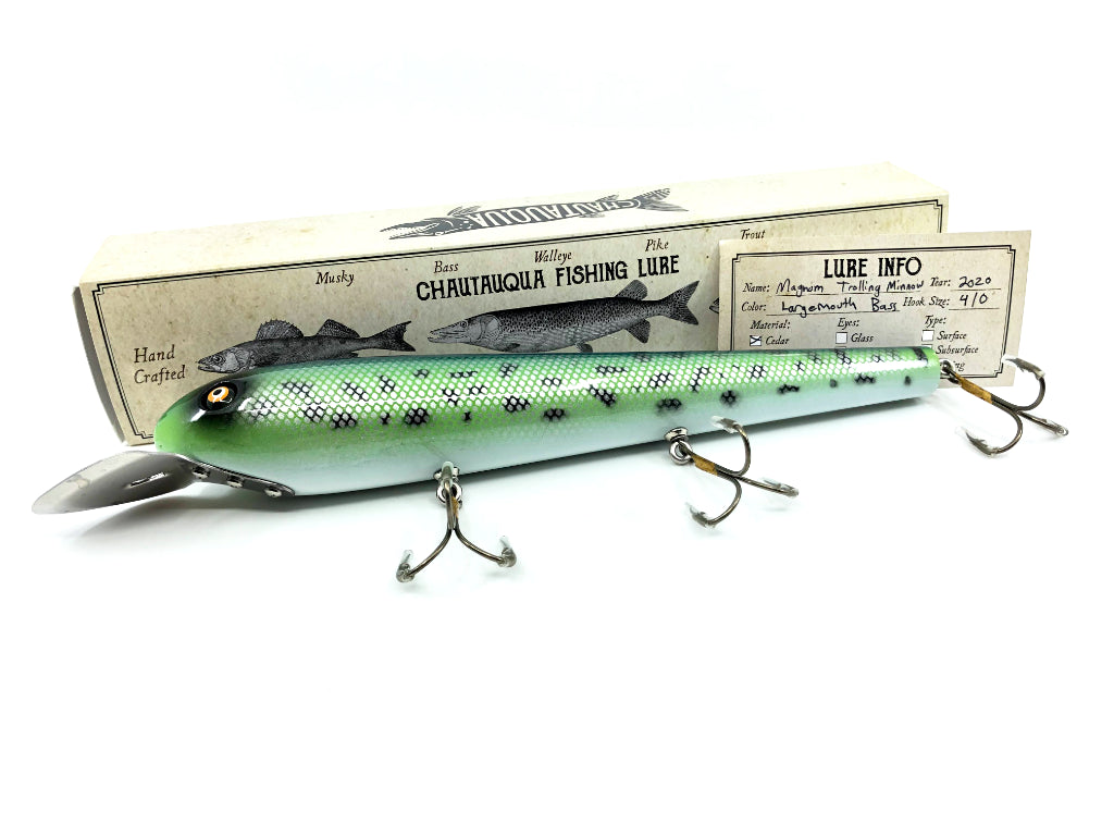 Chautauqua Special Order Wooden Magnum Trolling Minnow in Largemouth Bass Color 2020