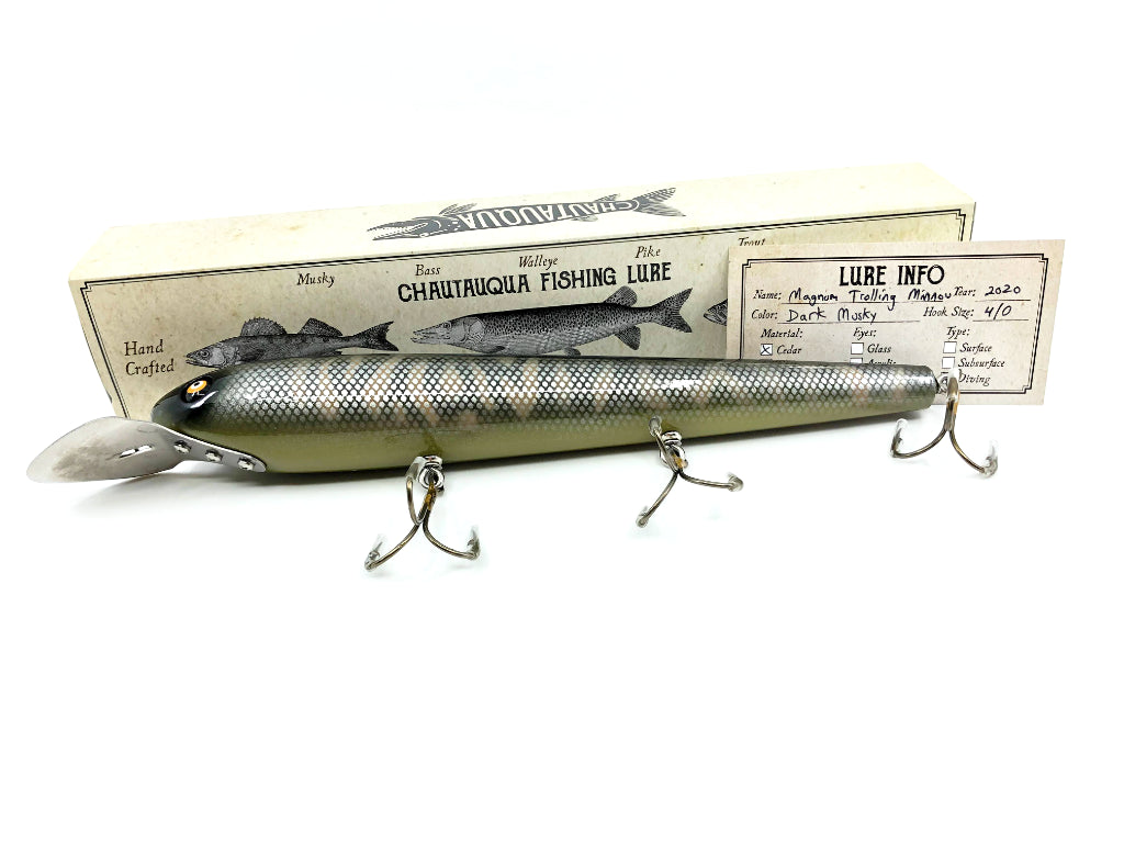 Chautauqua Special Order Wooden Magnum Trolling Minnow in Dark Musky Color 2020