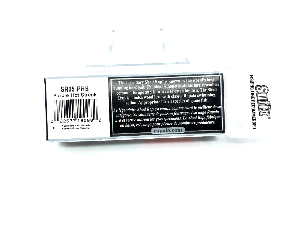 Rapala Shad Rap SR05-PHS Purple Hot Streak Exclusive Fleet Farm Color New in Box Old Stock