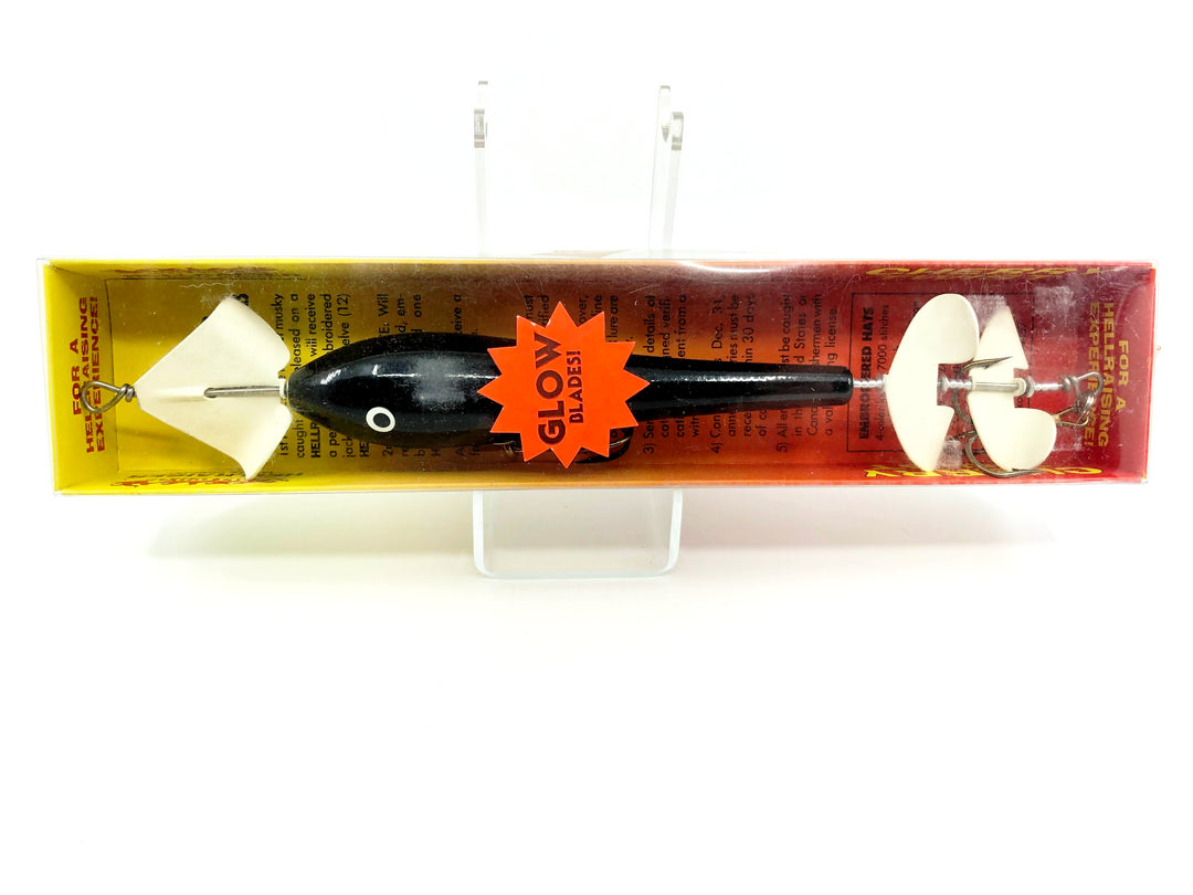 Vintage Hellraiser Cherry Twist Musky Lure 11" Black with Glow Blades Color New in Box Old Stock