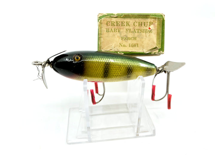 Creek Chub 1600 Baby Flatside (Injured Minnow) in Rare NRA Stamped Box Perch Color 1601 Color
