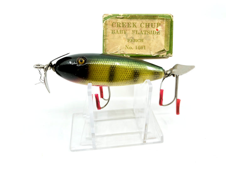 Creek Chub 1600 Baby Flatside (Injured Minnow) in Rare NRA Stamped Box Perch 1601 Color