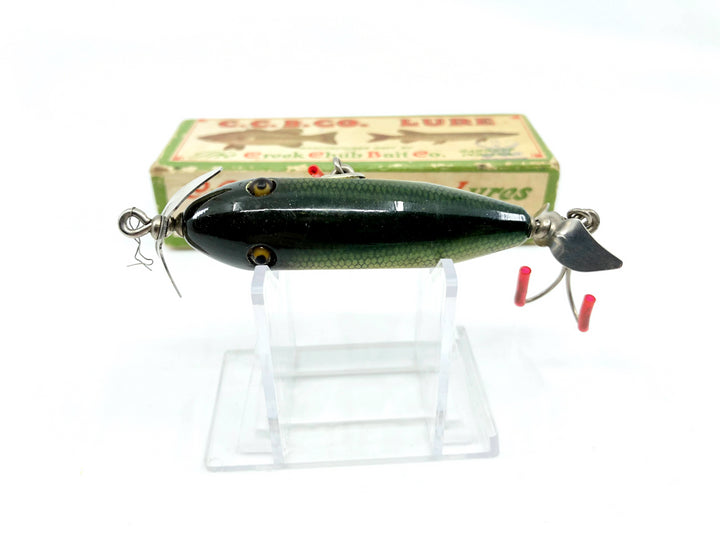 Creek Chub 1600 Baby Flatside (Injured Minnow) in Rare NRA Stamped Box Perch 1601 Color