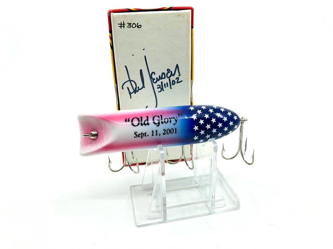 Luhr-Jensen South Bend "Old Glory" Sept. 11 2001 Bass-Oreno Red White Blue New in Box Signed by Phil Jensen #306