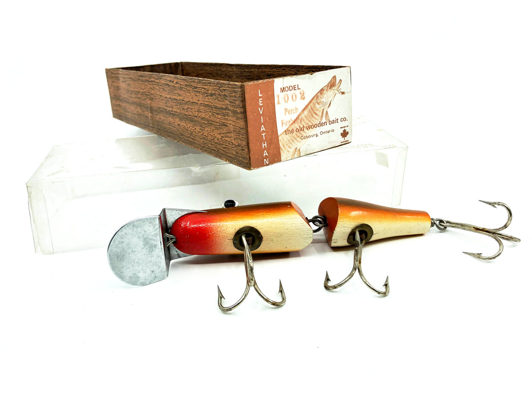 Old Wooden Bait Company Jointed Pikie Crackle Back Orange White Color and Box