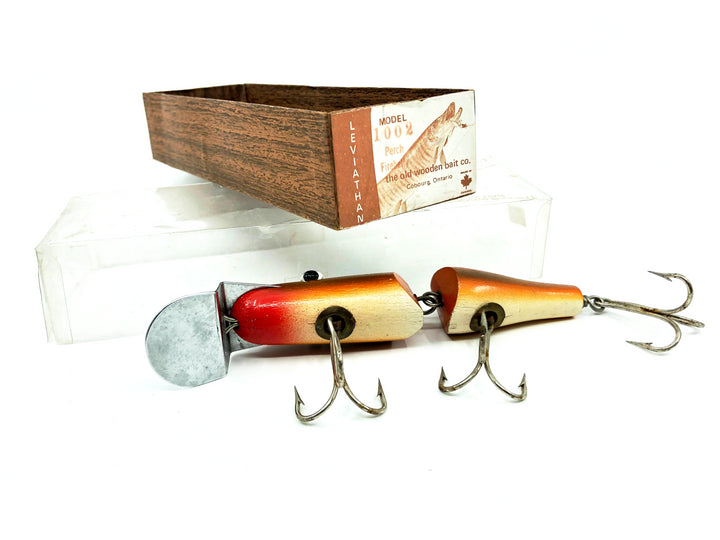 Old Wooden Bait Company Jointed Pikie Crackle Back Orange White Color and Box
