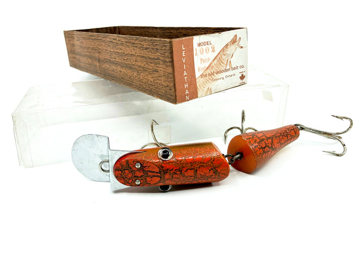 Old Wooden Bait Company Jointed Pikie Crackle Back Orange White Color and Box