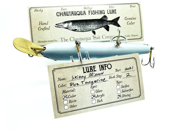 Chautauqua Custom Skinny Minnow in Blue Tangerine Color