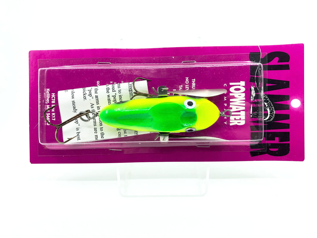 Slammer Creepin' Tom Topwater Musky Lure in Chartreuse Frog Color New on Card Old Stock
