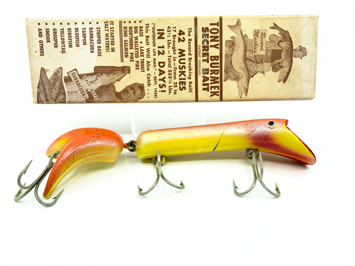 Tony Burmek Top Secret Musky Lure Silver Orange Yellow Color with Box