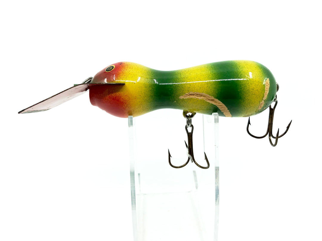 Len Hartman Musky Bug in Green and Yellow Color Wooden w/wear