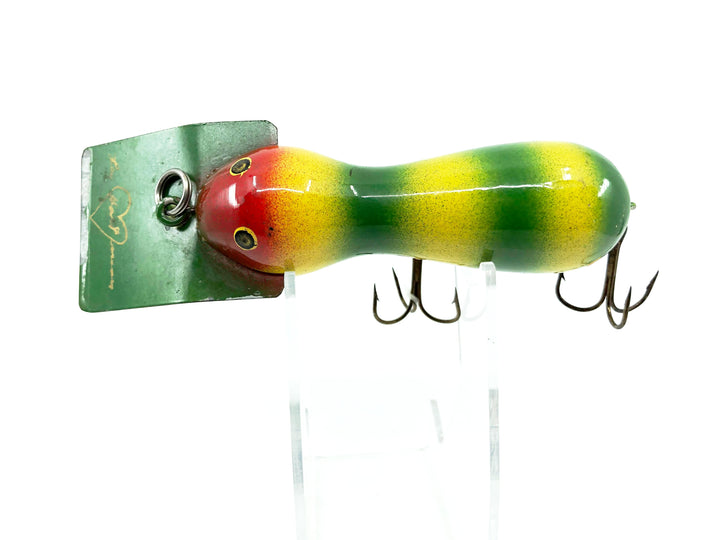 Len Hartman Musky Bug in Green and Yellow Color Wooden w/wear