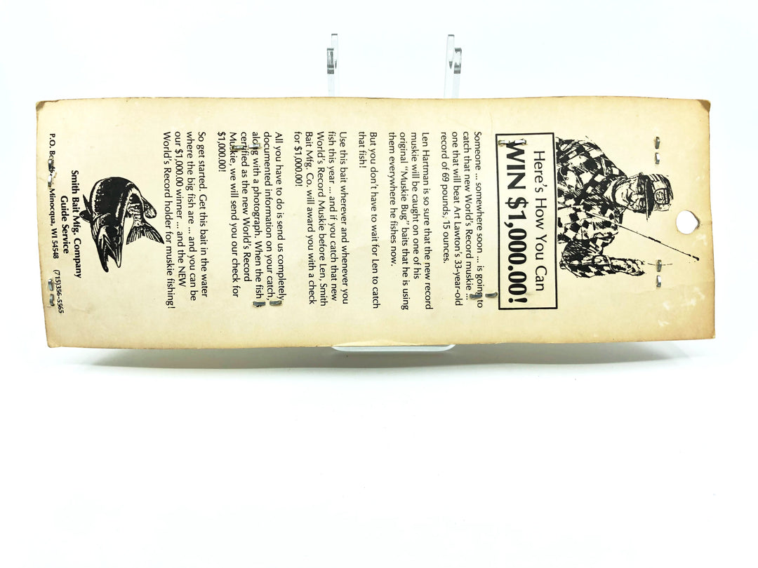 Len Hartman Musky Bug Lure in Brown and Yellow Color on Card