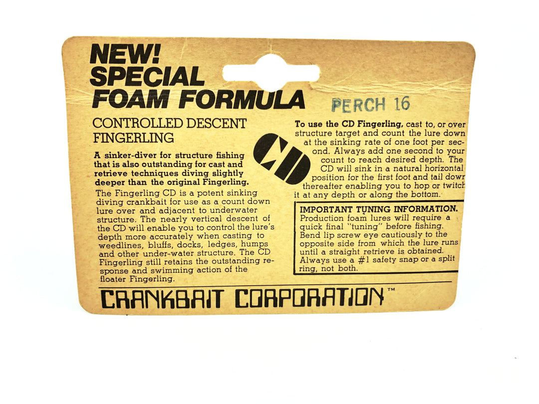 Crankbait Corp Fingerling Perch Color 16 Card Old Stock