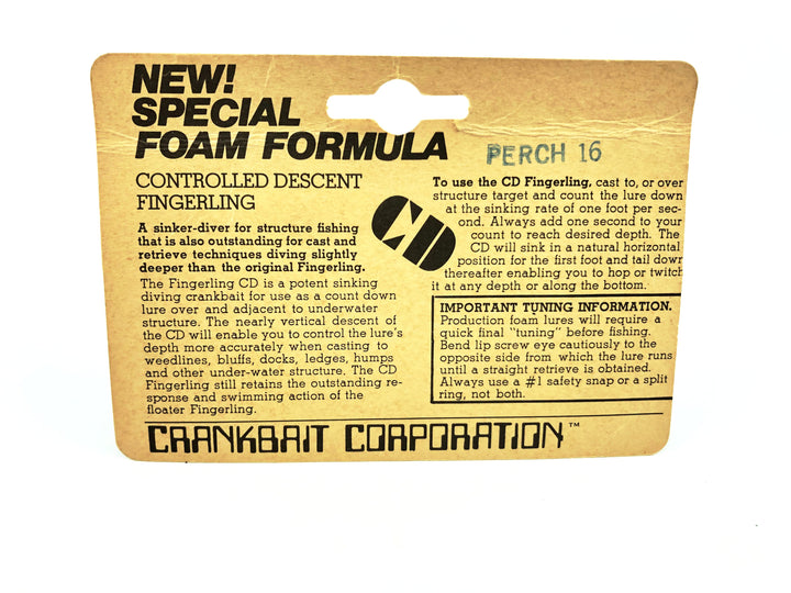 Crankbait Corp Fingerling Perch Color 16 Card Old Stock