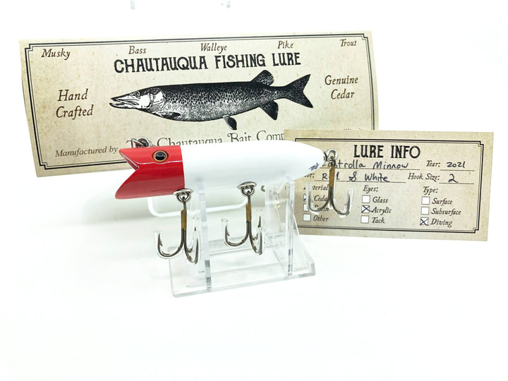 Chautauqua Special Order Wooden Castrolla Minnow in Red and White Color