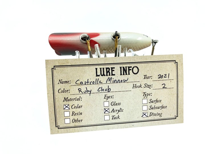 Chautauqua Special Order Wooden Castrolla Minnow in Ruby Chub Color