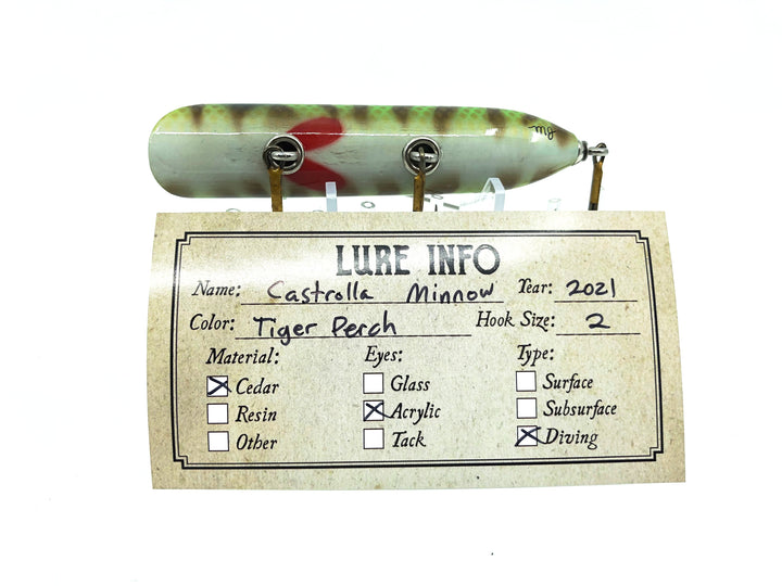 Chautauqua Special Order Wooden Castrolla Minnow in Tiger Perch Color
