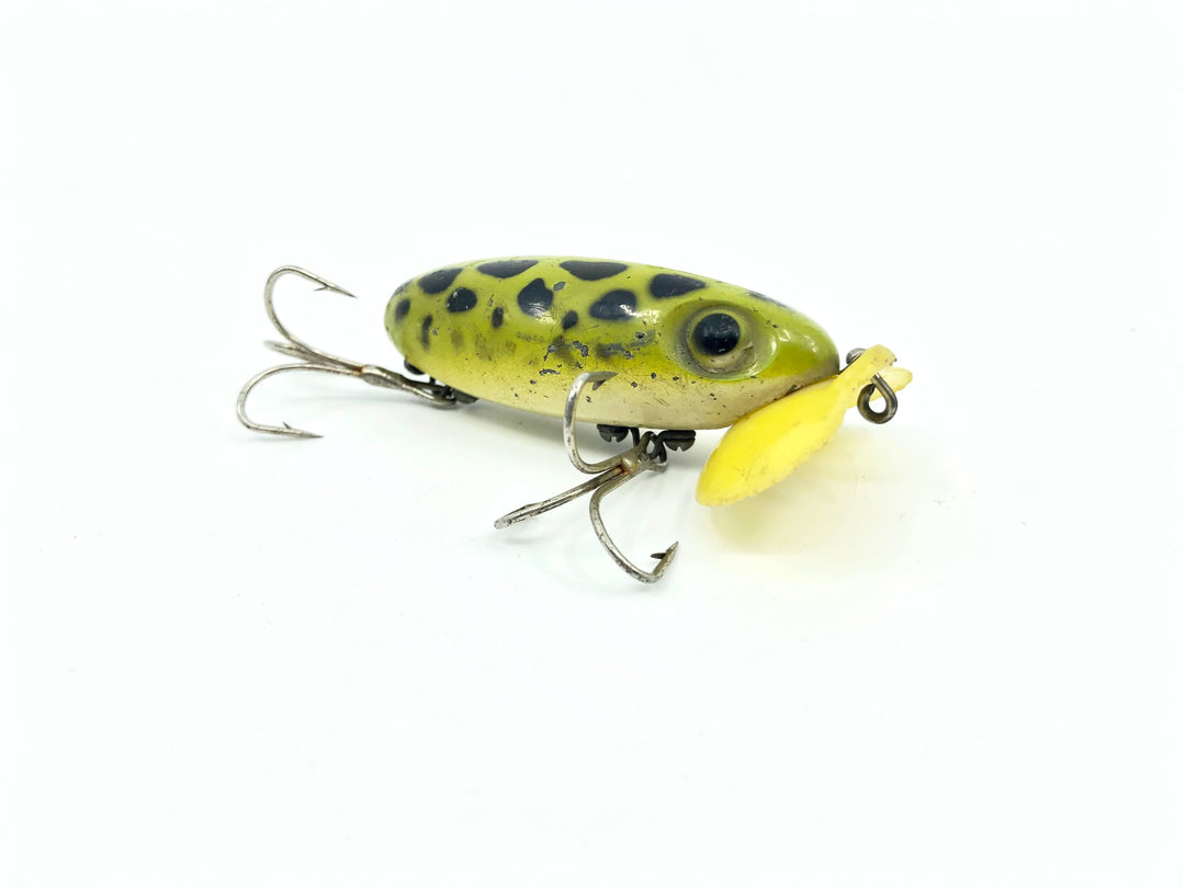 Arbogast Plastic Yellow Lip Jitterbug 1940's WWII Era Leopard Frog Color