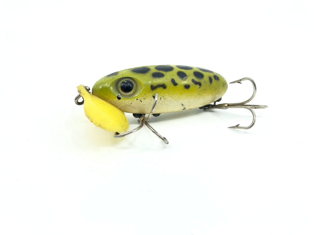 Arbogast Plastic Yellow Lip Jitterbug 1940's WWII Era Leopard Frog Color