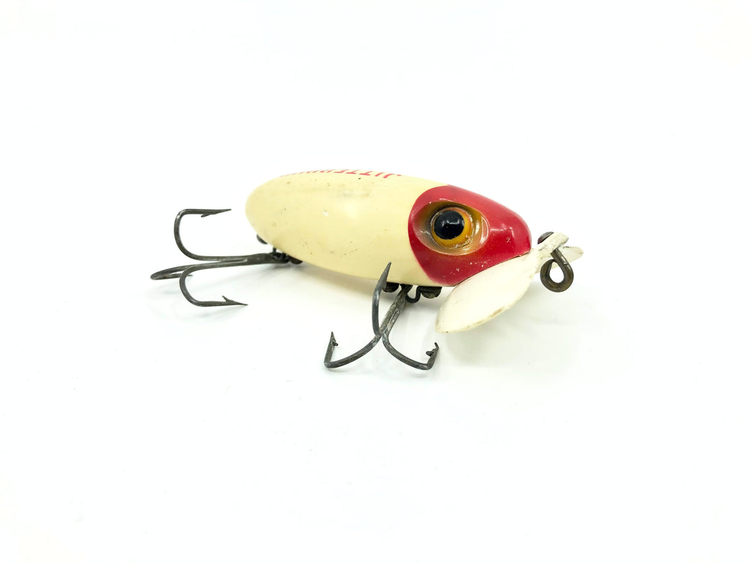 Arbogast Plastic White Lip Jitterbug 1940's WWII Era Red and White Color - War Bug!