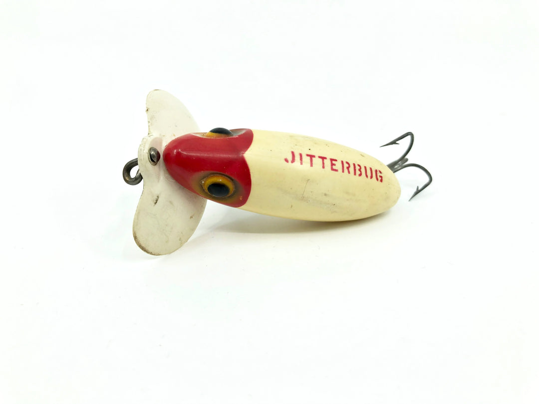 Arbogast Plastic White Lip Jitterbug 1940's WWII Era Red and White Color - War Bug!