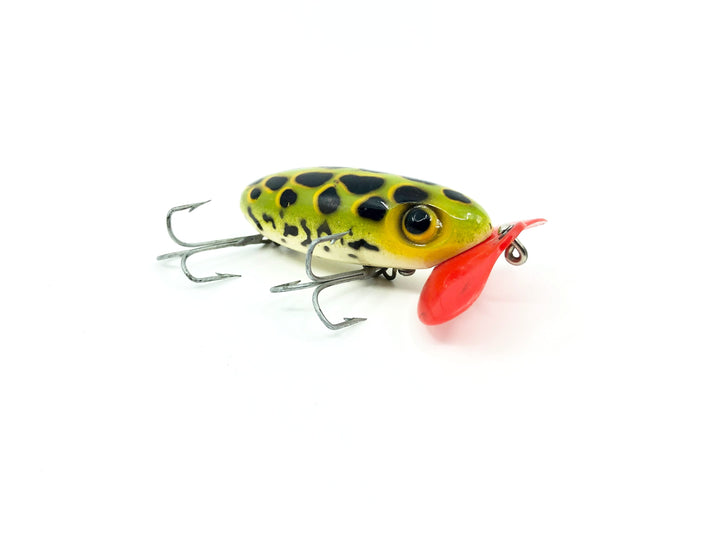 Arbogast Plastic Red Lip Jitterbug 1940's WWII Era Leopard Frog Color - War Bug!