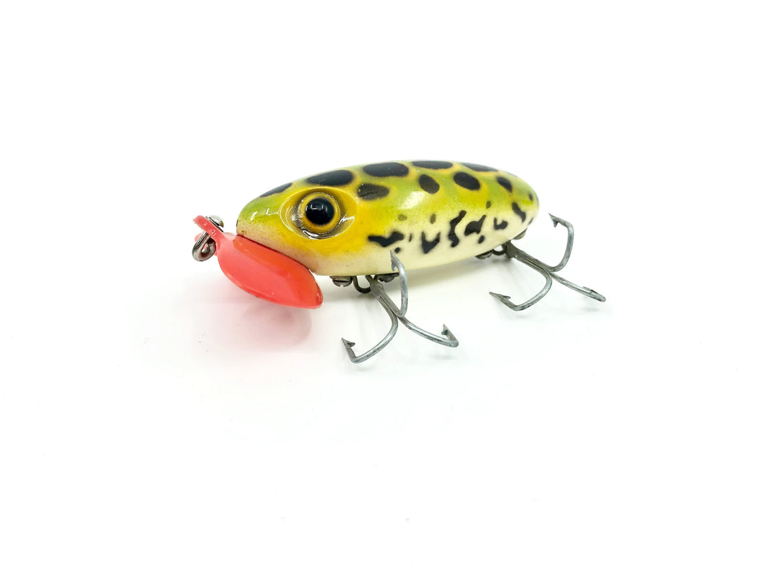 Arbogast Plastic Red Lip Jitterbug 1940's WWII Era Leopard Frog Color - War Bug!