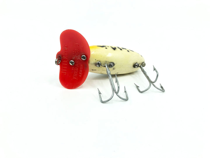 Arbogast Plastic Red Lip Jitterbug 1940's WWII Era Leopard Frog Color - War Bug!