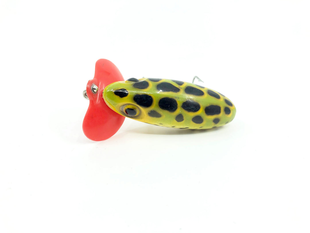 Arbogast Plastic Red Lip Jitterbug 1940's WWII Era Leopard Frog Color - War Bug!