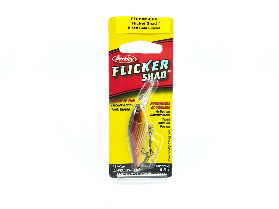 Berkley Flicker Shad FFSH4M-BGS Black Gold Sunset Color New on Card