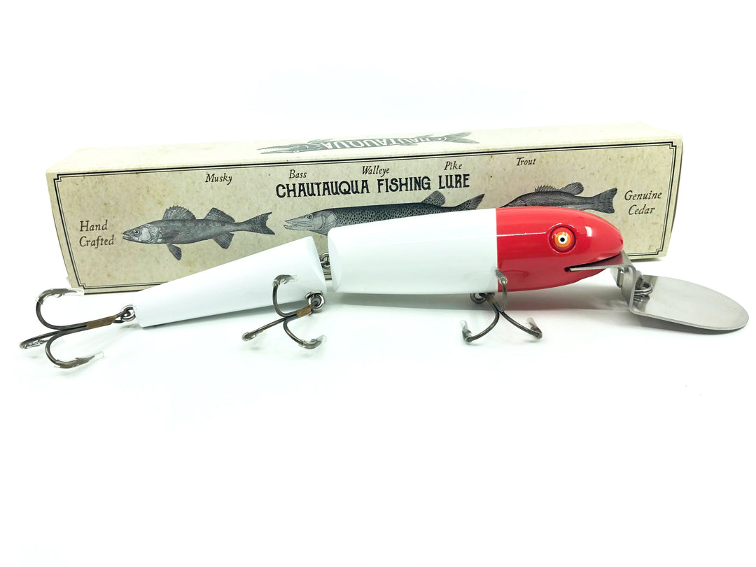 Chautauqua Special Jointed Deep Diver 8" Musky Lure Classic Red & White Color