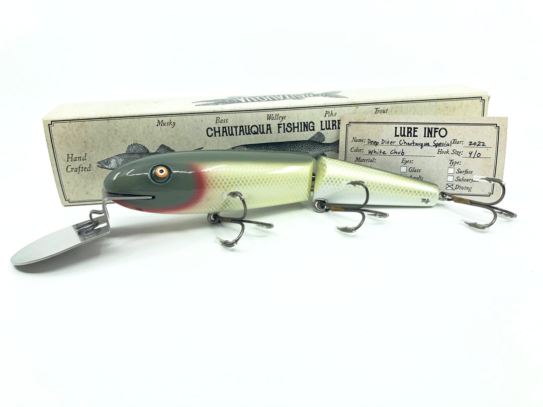 Chautauqua Special Jointed Deep Diver 8" Musky Lure White Chub Color