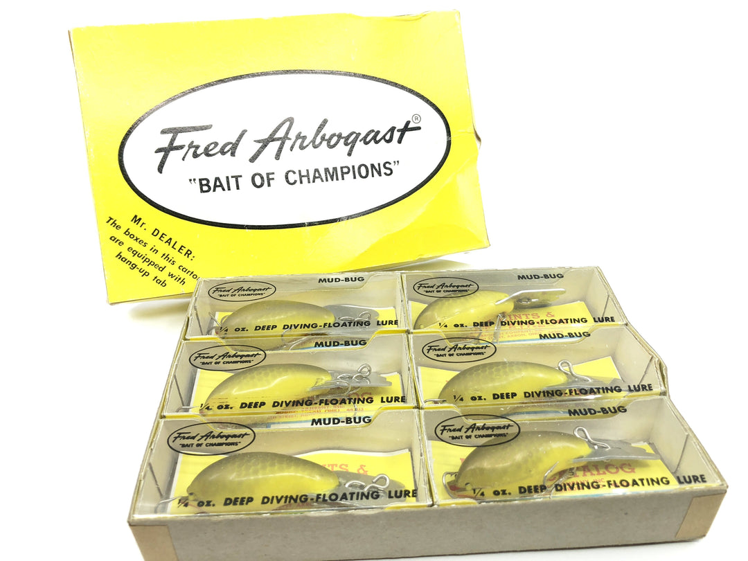 Arbogast Dealer Box of Six Mud Bugs New in Boxes