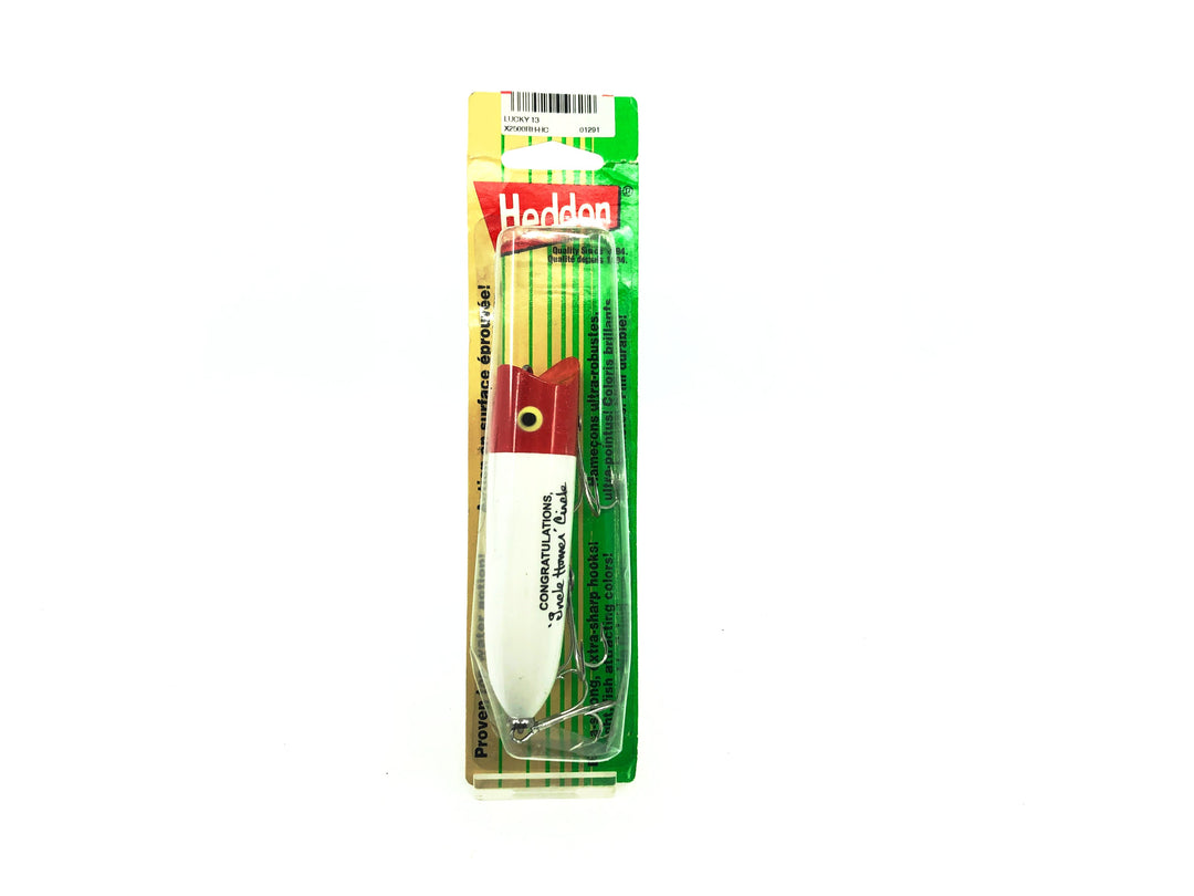 Heddon Lucky 13 2500 RH, Red Head/White Belly Congratulations Uncle Homer Circle Color on Card