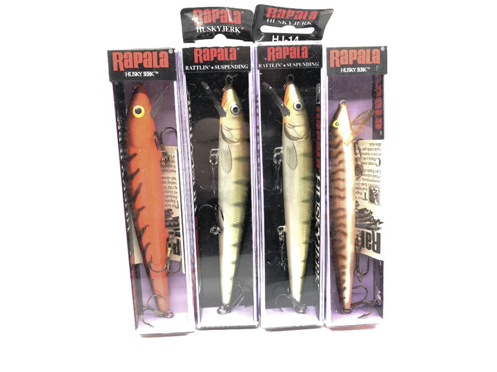 Lot of Four Rapala Husky Jerks HJ-14's CW OCW and YP New in Box