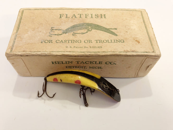 Helin Flatfish X4 Yellow Spot Wooden Lure with Two Piece Cardboard Box
