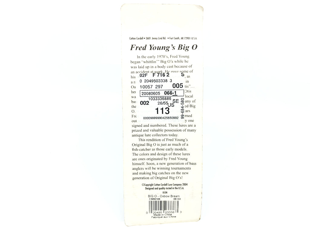 Cotton Cordell Fred Young Original Big O Wooden Lure Oxbow Bream Color on Card