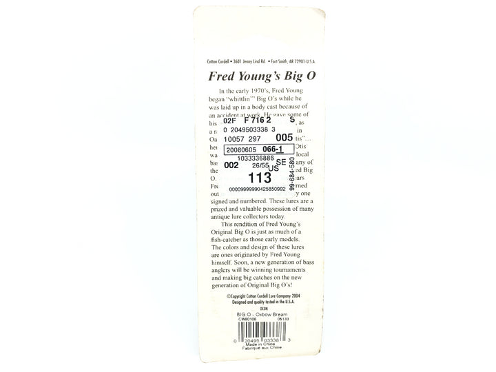 Cotton Cordell Fred Young Original Big O Wooden Lure Oxbow Bream Color on Card